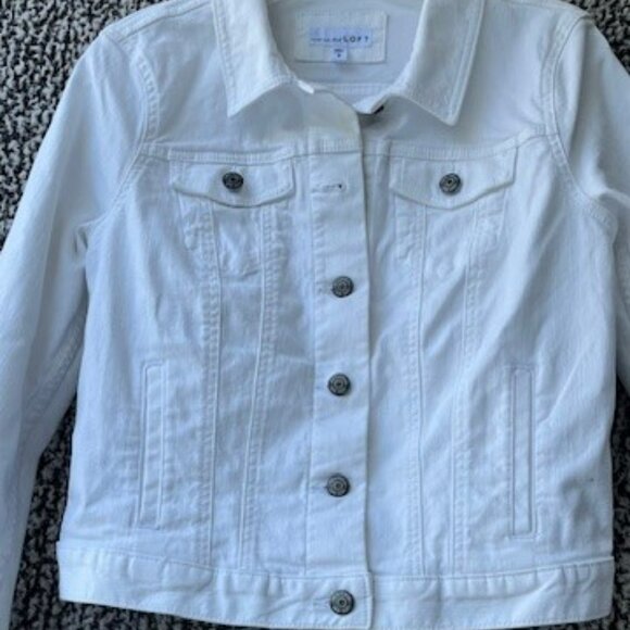 LOFT White Short Waisted Button Front Denim Jacket - Picture 2 of 11